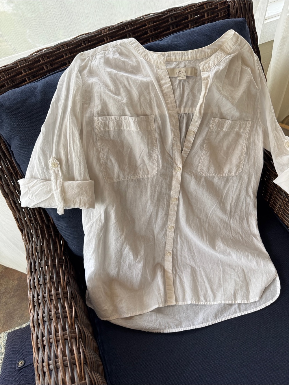 LOFT White Lightweight Button-Front Blouse